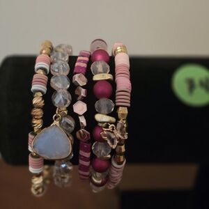 Erimish Pink and Gold Layered Beaded Bracelet Stack